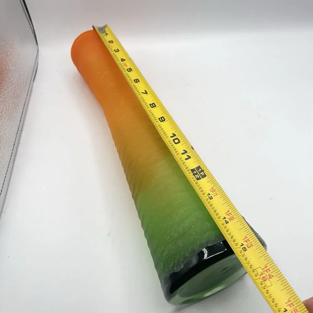 Glass Vase Green And Orange 15”